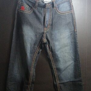 Classic Denim Relaxed Fit Jeans with Red Detail